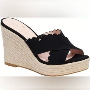 Kate Spade Tegan Scalloped Espadrille Mule Sandals – Black – Size 11B / EU 41.5
